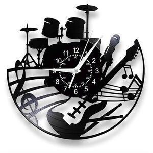 Drum set black wall clock, NEW